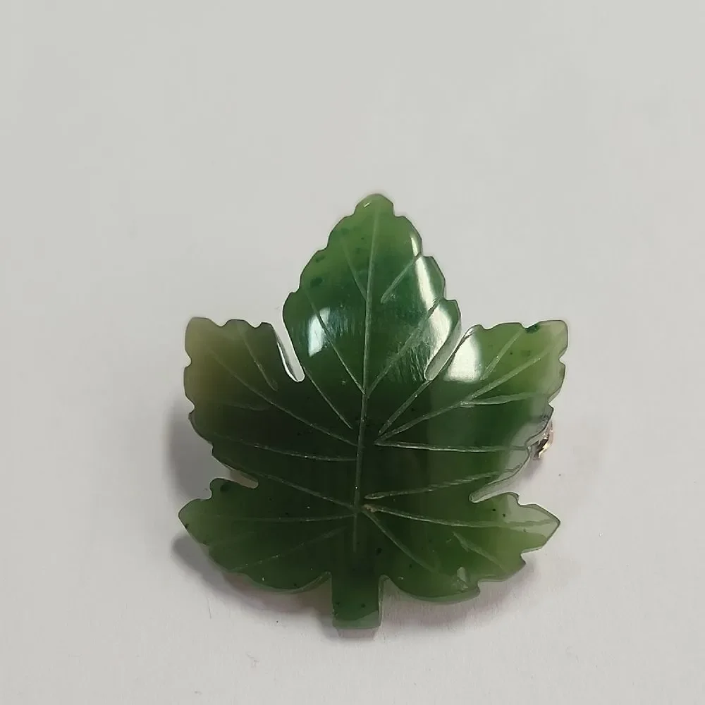 Green Leaf Carved Jade Brooch